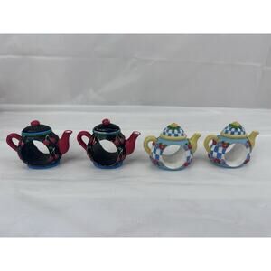 Tea Pot Napkin Rings Cottagecore Whimsical Funky Set Of 4